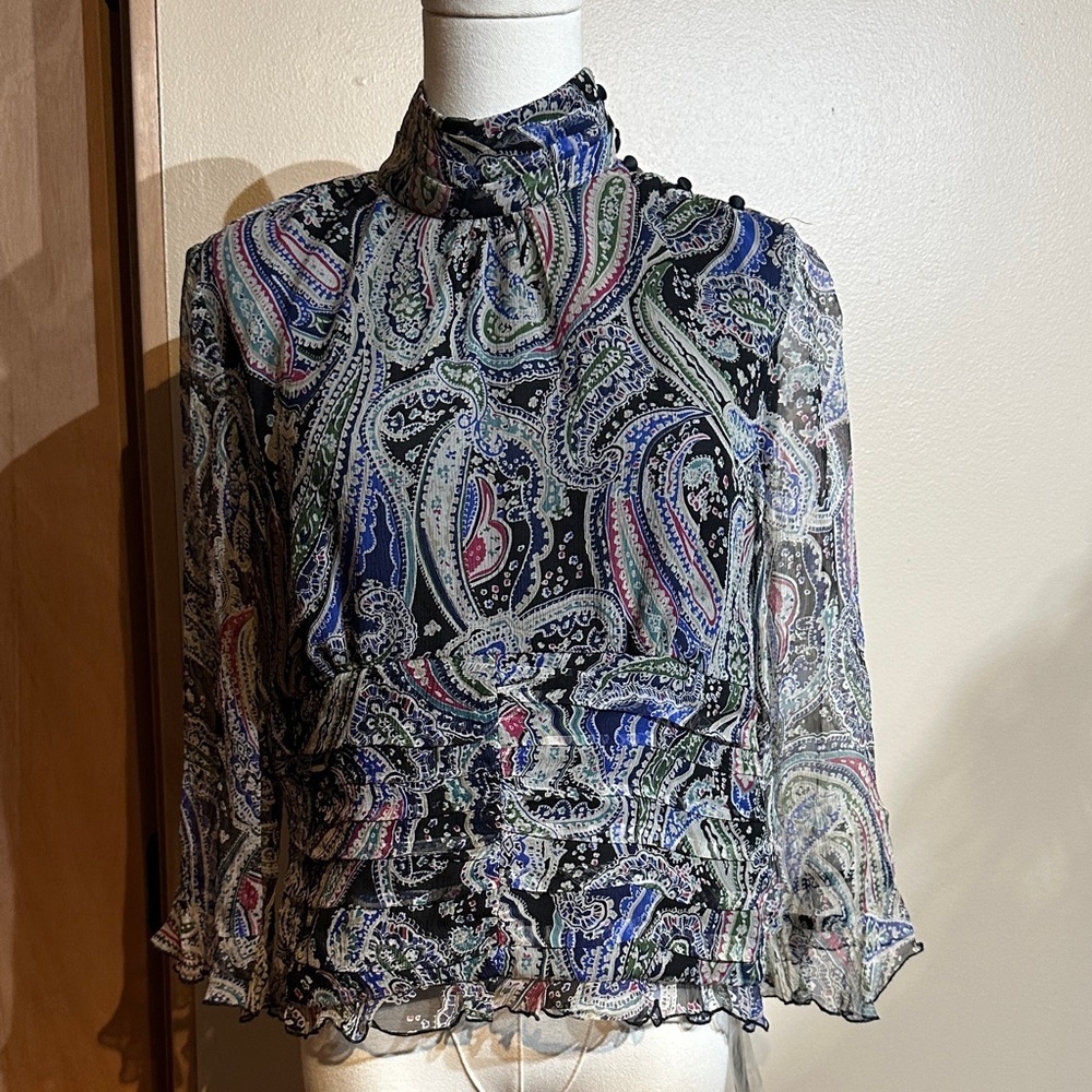WD.NY silk Paisley Chiffon Blouse - Black and Blue